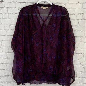 Michael Michael Kors Peacock Feathers Print Sheer Blouse- Plus Size